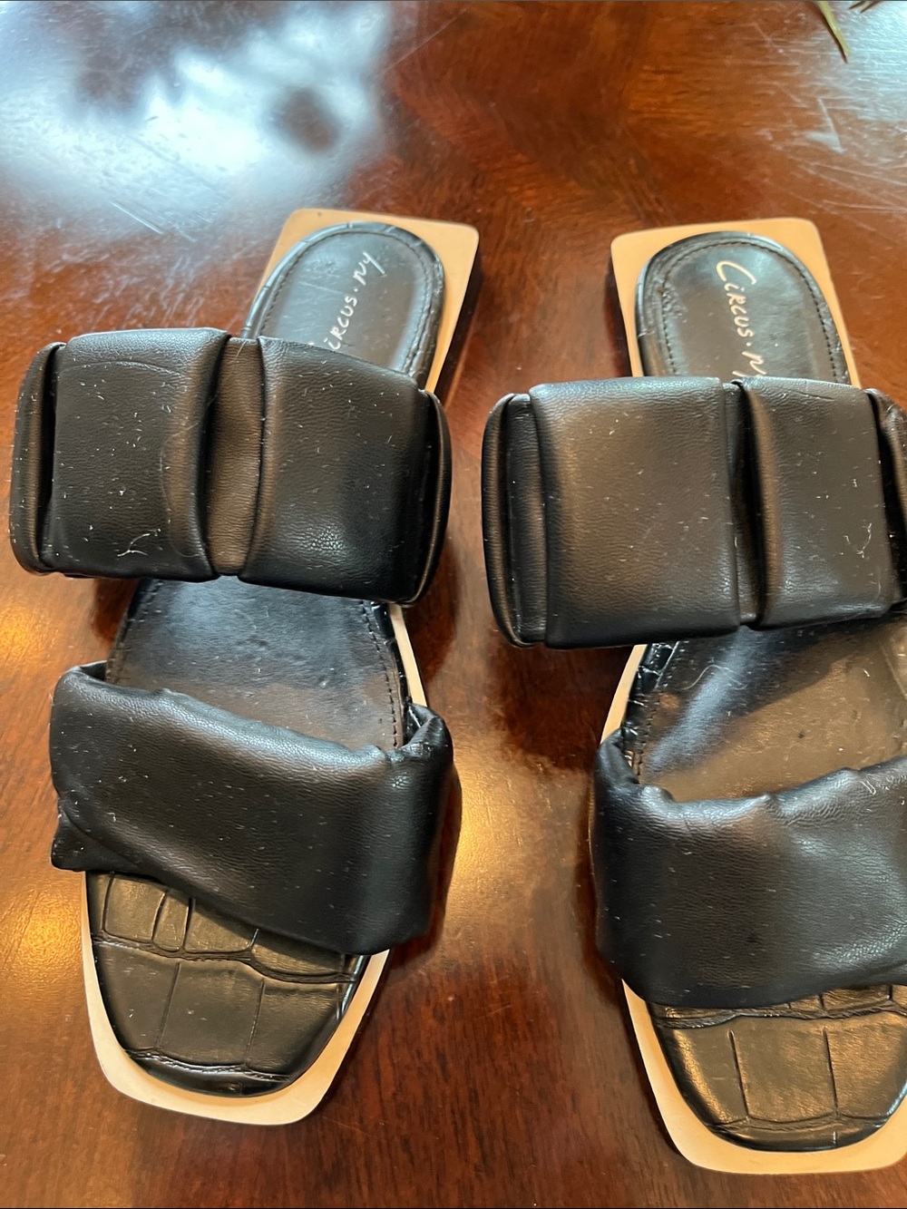 Circus by Sam Edelman Black Padded Double-Strap Slide Mules
